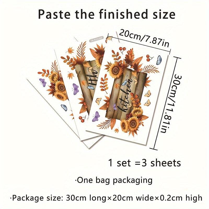 Autumn Sunflower Butterfly Kitchen Decoration Wall Sticker Triptych