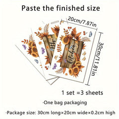 Autumn Sunflower Butterfly Kitchen Decoration Wall Sticker Triptych