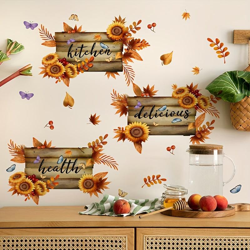 Autumn Sunflower Butterfly Kitchen Decoration Wall Sticker Triptych