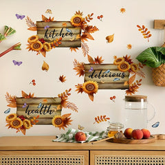 Autumn Sunflower Butterfly Kitchen Decoration Wall Sticker Triptych