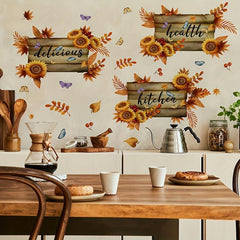 Autumn Sunflower Butterfly Kitchen Decoration Wall Sticker Triptych