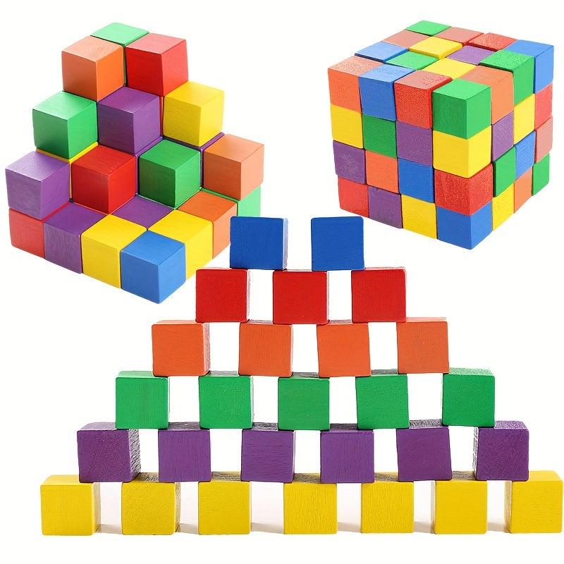 Wooden Building Block Set for Kids - Montessori Math Teaching Aid