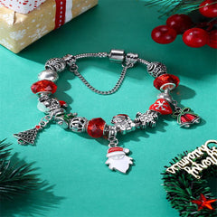 Christmas Santa Claus Bracelet Beaded Charm Bangle