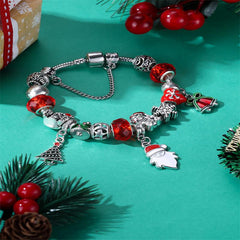 Christmas Santa Claus Bracelet Beaded Charm Bangle