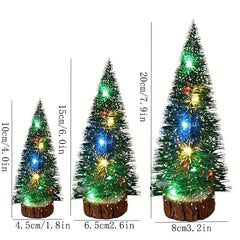 Mini Christmas Tree with LED Lights, Pine Sisal Tree on Wooden Base