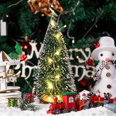 Mini Christmas Tree with LED Lights, Pine Sisal Tree on Wooden Base