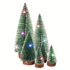 Mini Christmas Tree with LED Lights, Pine Sisal Tree on Wooden Base