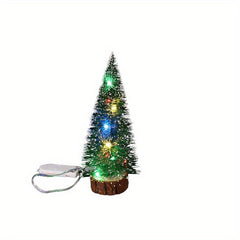 Mini Christmas Tree with LED Lights, Pine Sisal Tree on Wooden Base