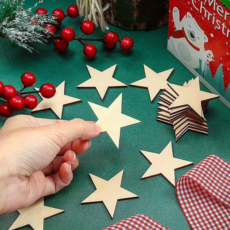 10pcs Wooden Star Decorations - Christmas Parties & DIY Crafts - Wood Slices 2in