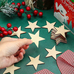 10pcs Wooden Star Decorations - Christmas Parties & DIY Crafts - Wood Slices 2in