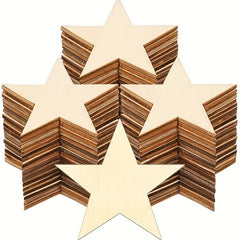 10pcs Wooden Star Decorations - Christmas Parties & DIY Crafts - Wood Slices 2in
