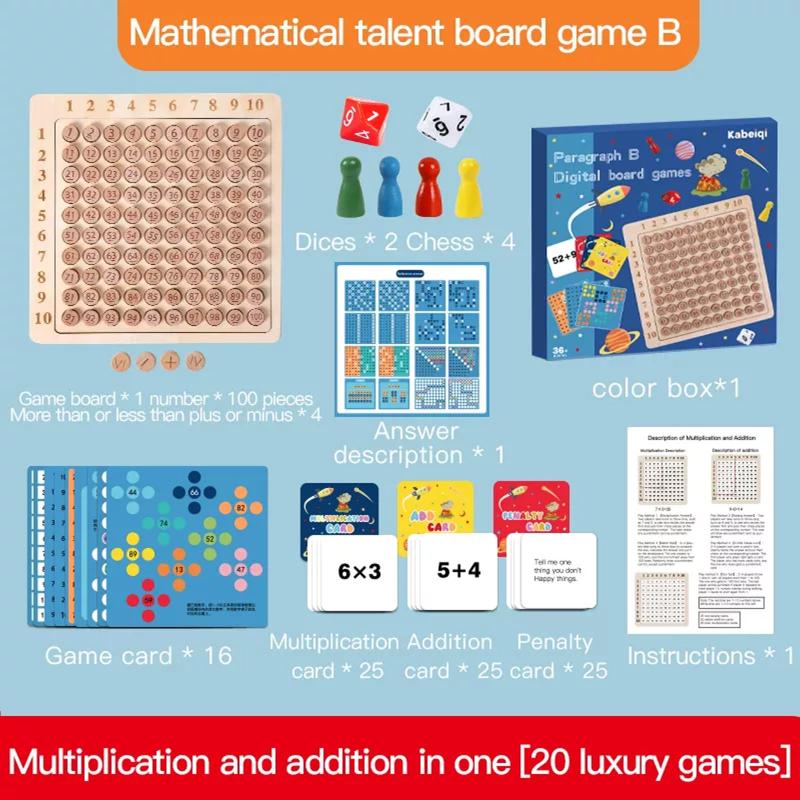 Wooden Math Board Game for Kids 3-12 Years Old