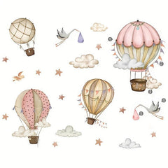 Hand Painted Hot Air Balloon Cloud Star Wall Sticker
