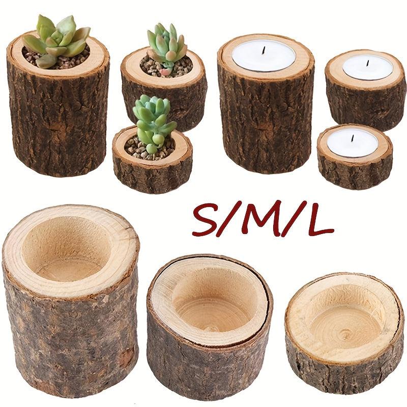 Log Candle Holder Planter For Succulent Plants Desktop Decoration