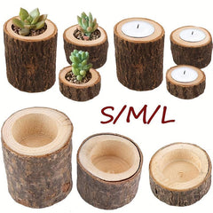 Log Candle Holder Planter For Succulent Plants Desktop Decoration