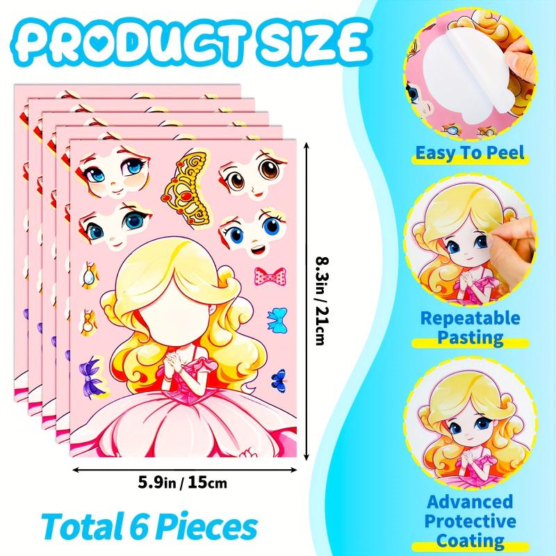 6pcs Fairy Tale Cartoon Face Changing Puzzle Stickers Funny Decorative