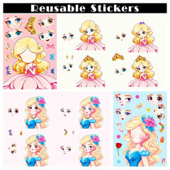 6pcs Fairy Tale Cartoon Face Changing Puzzle Stickers Funny Decorative