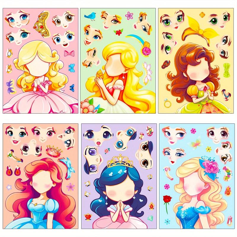 6pcs Fairy Tale Cartoon Face Changing Puzzle Stickers Funny Decorative