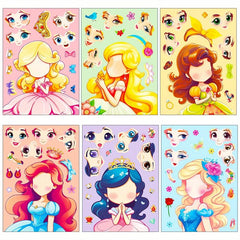 6pcs Fairy Tale Cartoon Face Changing Puzzle Stickers Funny Decorative