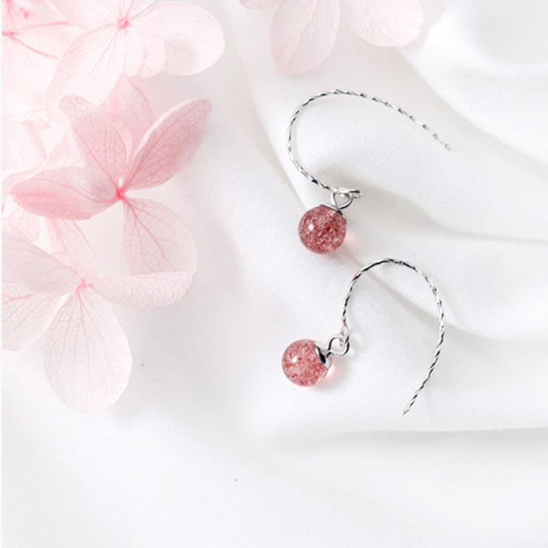 Elegant Sterling Silver Strawberry Quartz Drop Earrings
