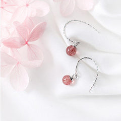 Elegant Sterling Silver Strawberry Quartz Drop Earrings
