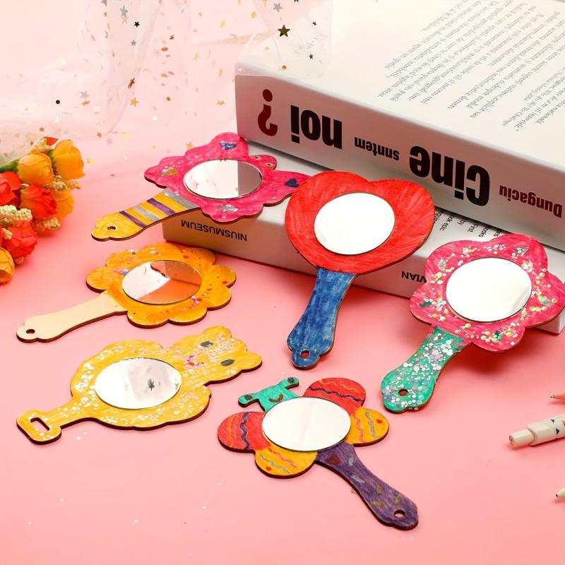 12pcs Wooden Graffiti Mirror Blank DIY Painting