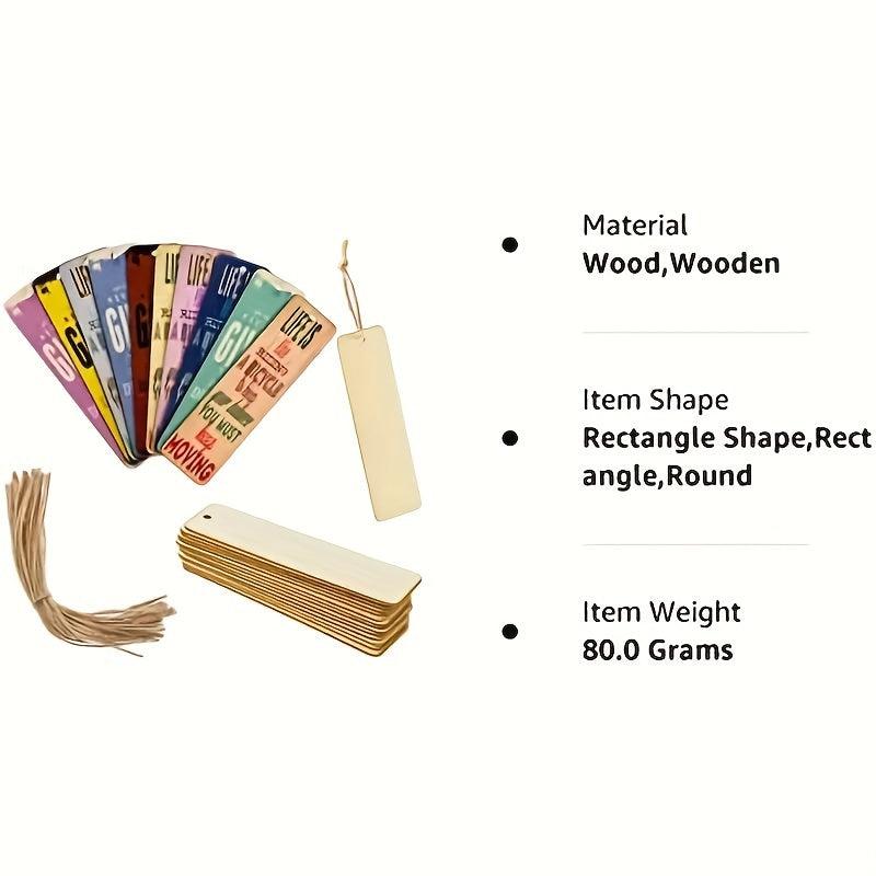 Wooden Blank Bookmarks with Hole and Rope for DIY Decoration