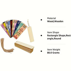 Wooden Blank Bookmarks with Hole and Rope for DIY Decoration