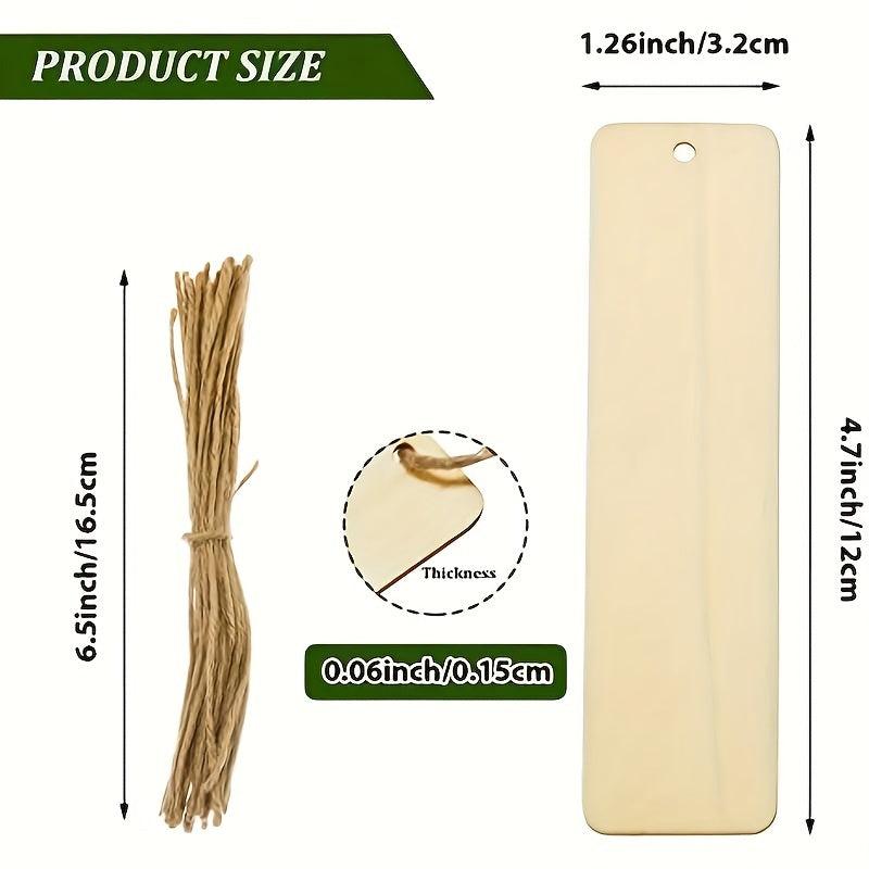Wooden Blank Bookmarks with Hole and Rope for DIY Decoration