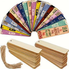 Wooden Blank Bookmarks with Hole and Rope for DIY Decoration