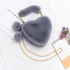 Heart Shaped Plush Bag Women Small Handbags Fluffy Ladies Chain Shoulder Bag