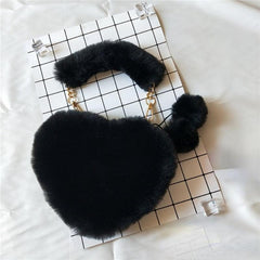 Heart Shaped Plush Bag Women Small Handbags Fluffy Ladies Chain Shoulder Bag