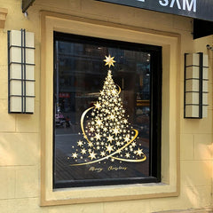 Golden Christmas Tree Sticker Window Adsorption DIY Wall Door Mural Decal