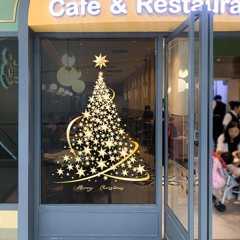 Golden Christmas Tree Sticker Window Adsorption DIY Wall Door Mural Decal