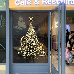Golden Christmas Tree Sticker Window Adsorption DIY Wall Door Mural Decal