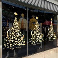 Golden Christmas Tree Sticker Window Adsorption DIY Wall Door Mural Decal