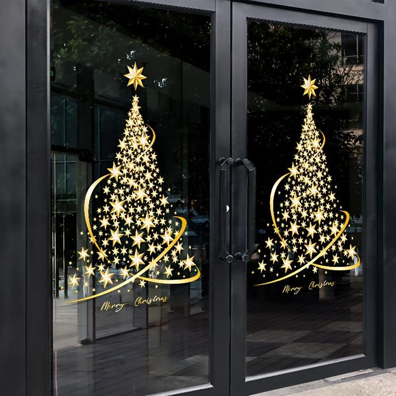 Golden Christmas Tree Sticker Window Adsorption DIY Wall Door Mural Decal