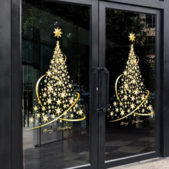 Golden Christmas Tree Sticker Window Adsorption DIY Wall Door Mural Decal