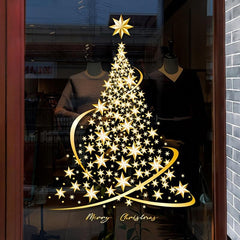Golden Christmas Tree Sticker Window Adsorption DIY Wall Door Mural Decal
