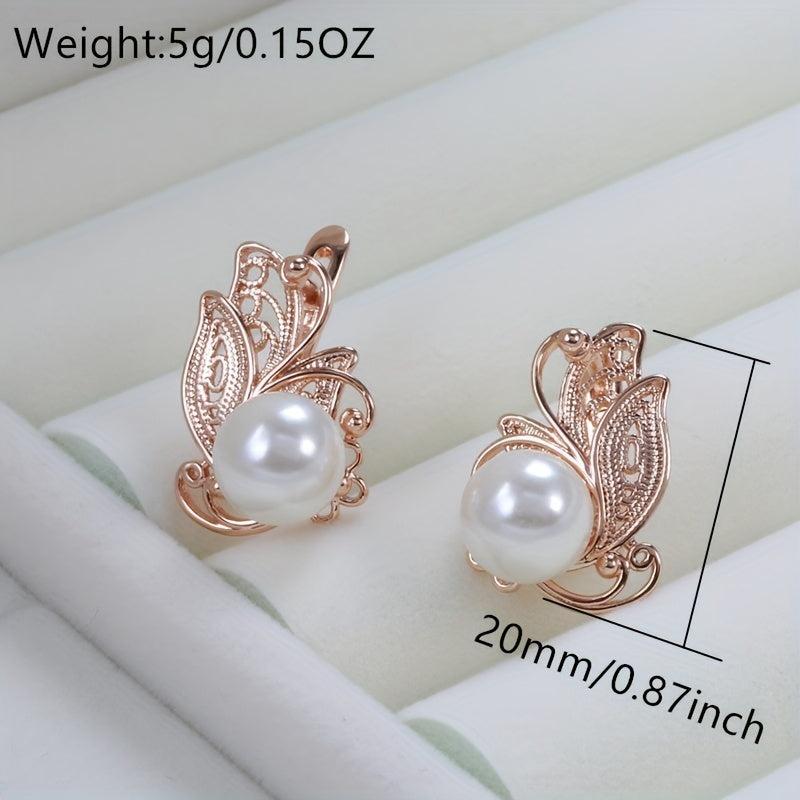 Golden Flower Pearl Drop Earrings for Women Vintage Bride Wedding Jewelry