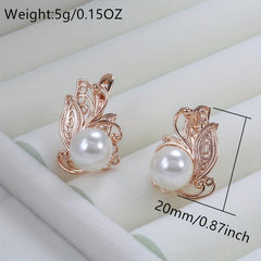 Golden Flower Pearl Drop Earrings for Women Vintage Bride Wedding Jewelry
