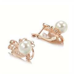 Golden Flower Pearl Drop Earrings for Women Vintage Bride Wedding Jewelry