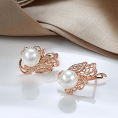 Golden Flower Pearl Drop Earrings for Women Vintage Bride Wedding Jewelry