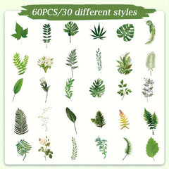 60pcs Plant Stickers Nature Theme Waterproof Botany Decoration Stickers