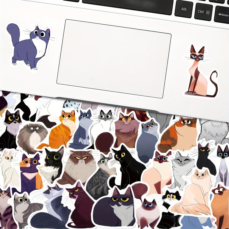 50pcs Cat Stickers for Bottles Laptop Phone Car Wall Decor