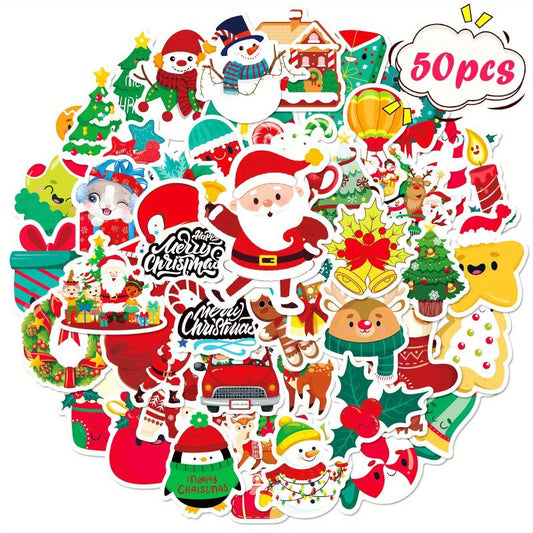 50pcs Funny Merry Xmas Vinyl Stickers for Water Bottles Laptop