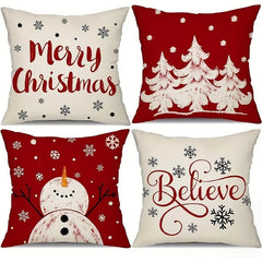 Red Christmas Pillow Covers Merry Christmas Tree Believe Snowflake Winter