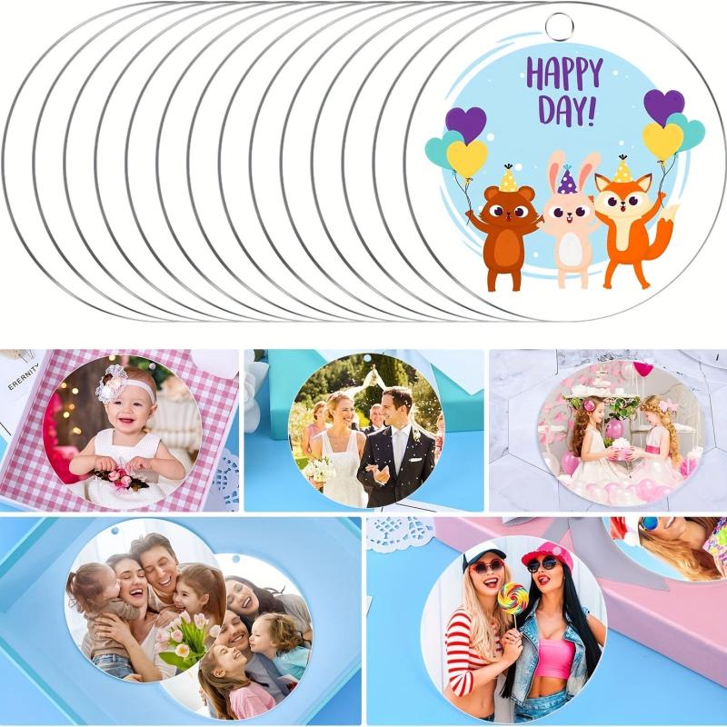 30 Clear Acrylic Discs - Round Circle Blanks with Hole - Engraving Keychain