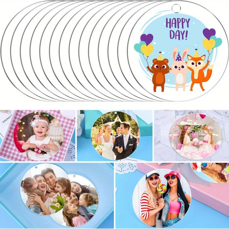 30 Clear Acrylic Discs - Round Circle Blanks with Hole - Engraving Keychain
