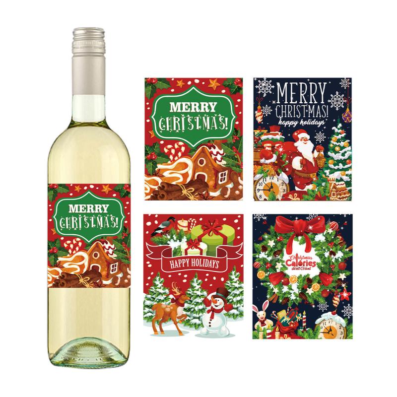 24pcs Christmas Red Wine Bottle Stickers Merry Christmas Decorations